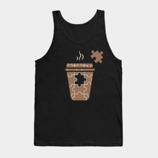 Coffee Puzzle Design with One Piece Missing in Warm Coffee Color Tank Top